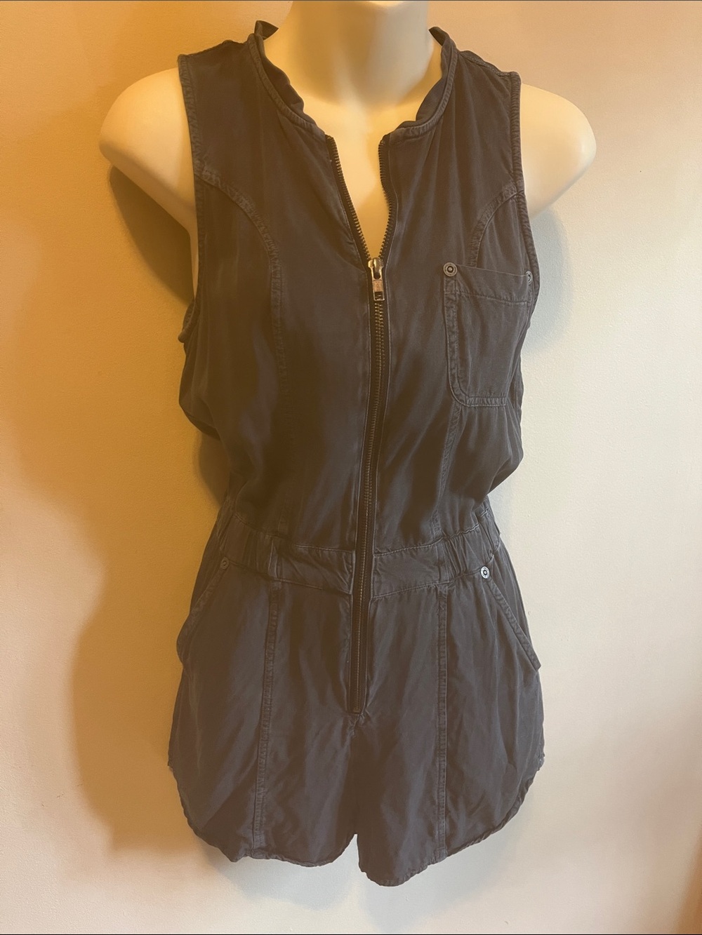 RVCA Navy Soft Denim Sleeveless Zip Front Romper